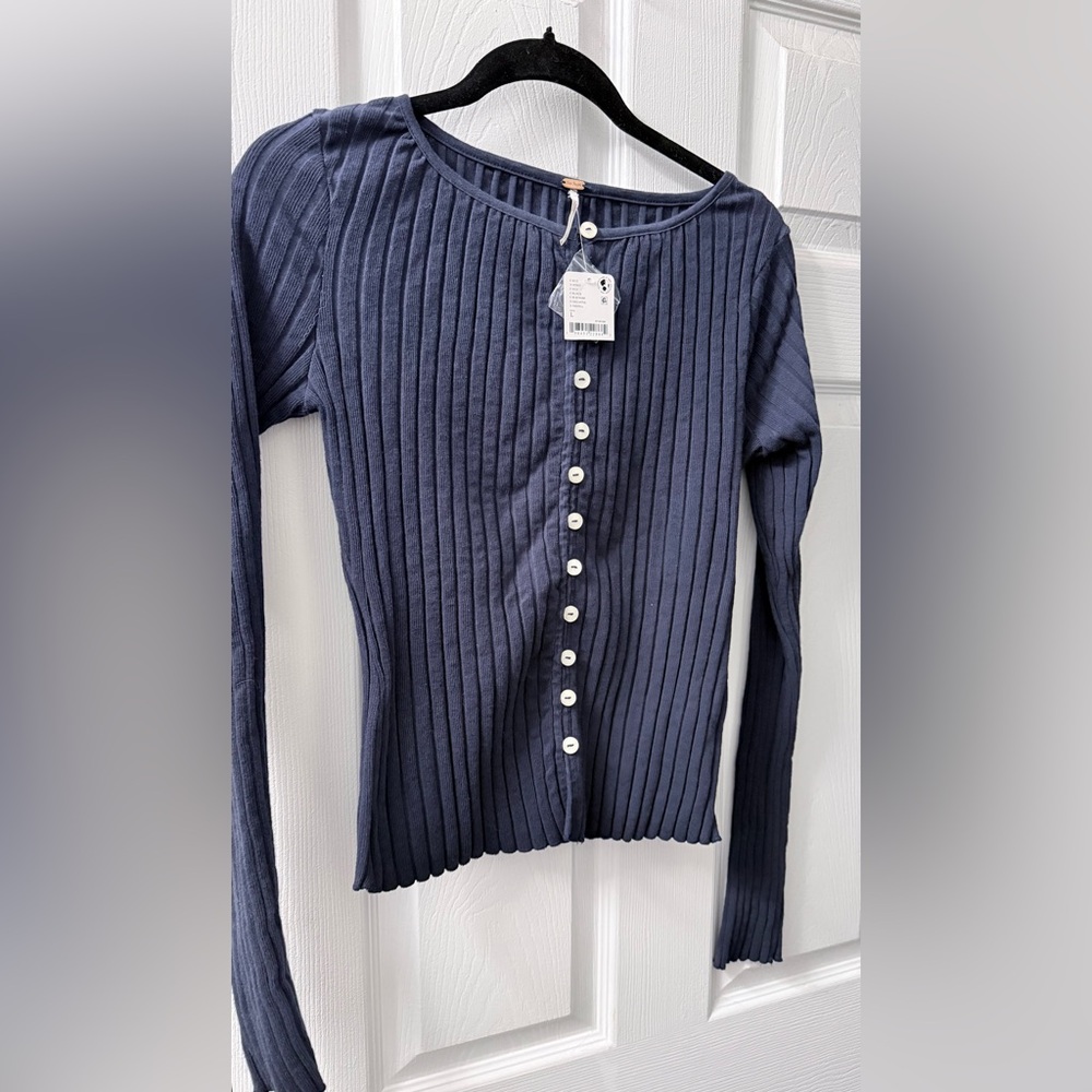 Free People Navy Button Down Shirt